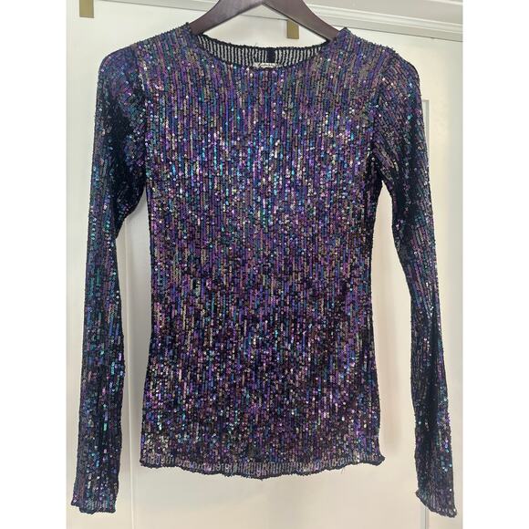 Free People Gold Rush Long Sleeve Top in Size L Black Combo Sz Sx NWT - Picture 4 of 8